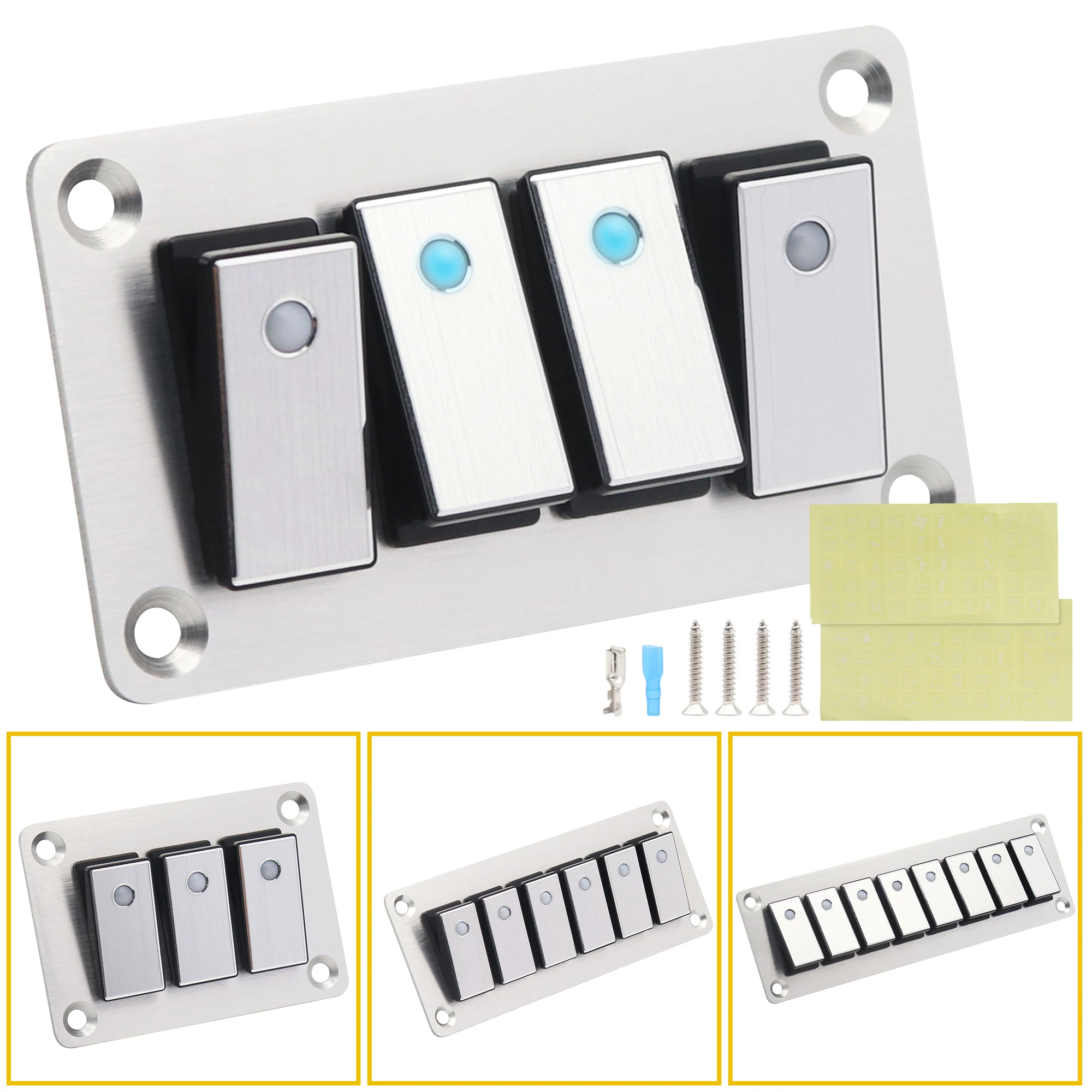 

Control Rocker Switch Aluminum Panel Mini ON-OFF Switches for Cars Boats RVs Campers 3 4 6 8 Gangs