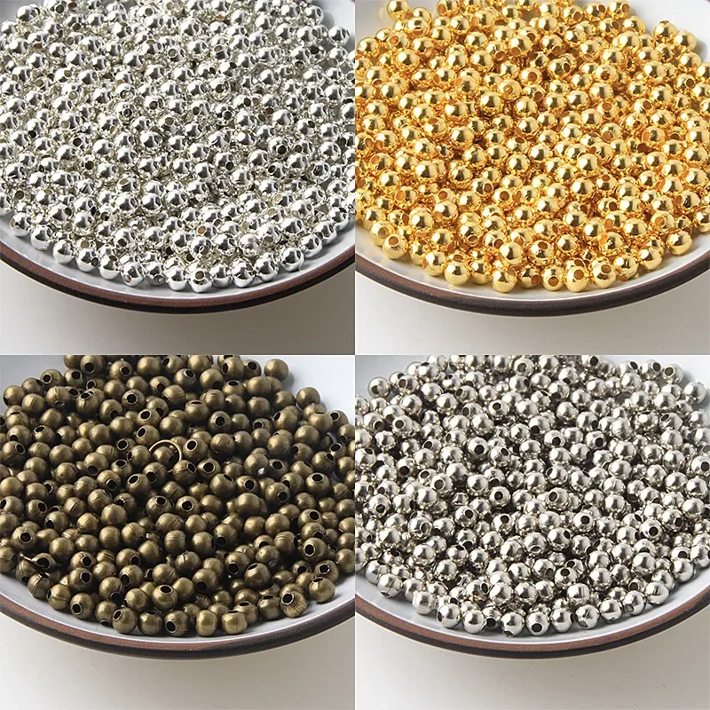 Półprodukty do biżuterii Diy metalowe koraliki złoty kolor/rod/brąz gładka kula koraliki dystansowe do tworzenia biżuterii 2/2.5/3/4/5/6/8/10mm — 2