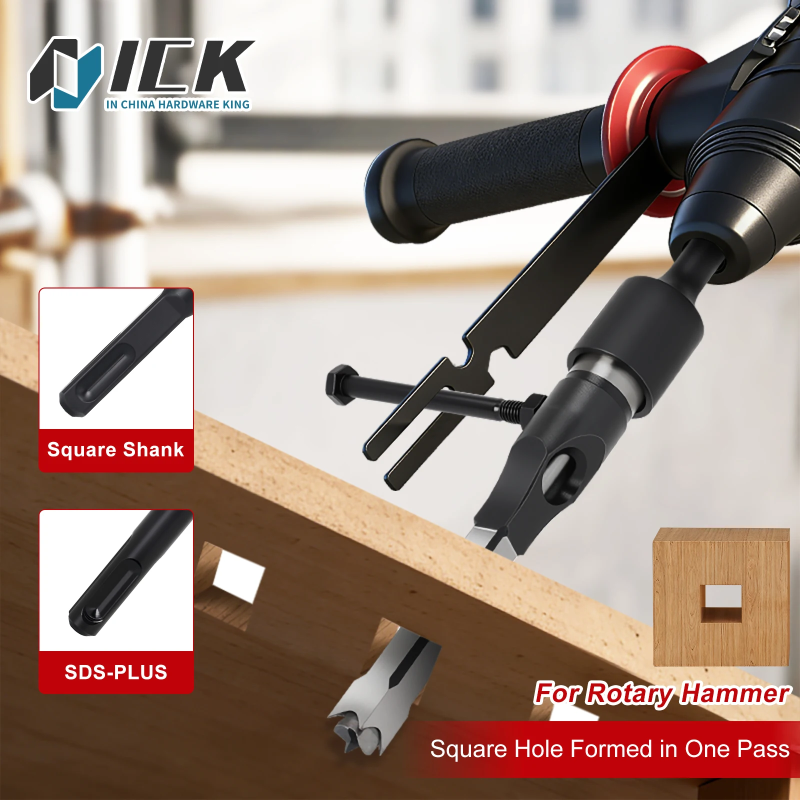 

SDS-Plus Square Hole Drill Bit Adapter for Rotary Hammer Drill, One-Step Forming Wood Mortising Chisel Cutter for Woodworking