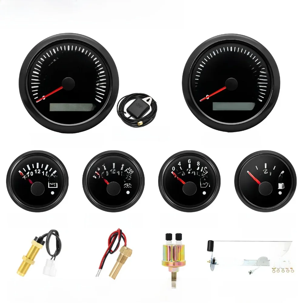 85 mm meter + 52 mm meters 6 gaugeset met sensoren 200 kmh GPS-snelheidsmeter 8000 tpm toerenteller voltmeter temperatuur oliepers brandstof 0-90 ohm - afbeelding 2