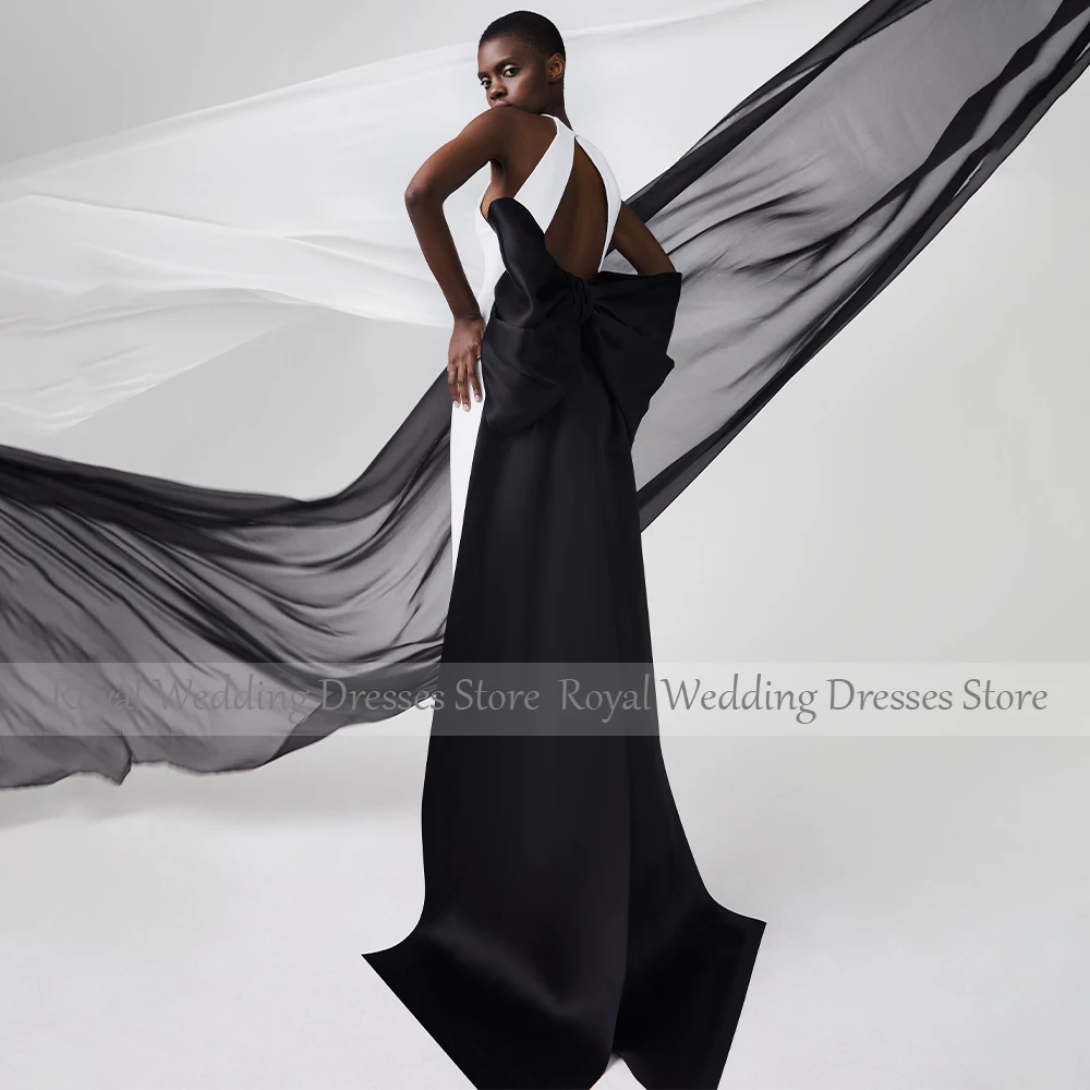 Elegant Wedding Dresses for Women 2024 Bride Sheath/Column  Gowns Long Big Bow Backless High Slit African Bridal Dress