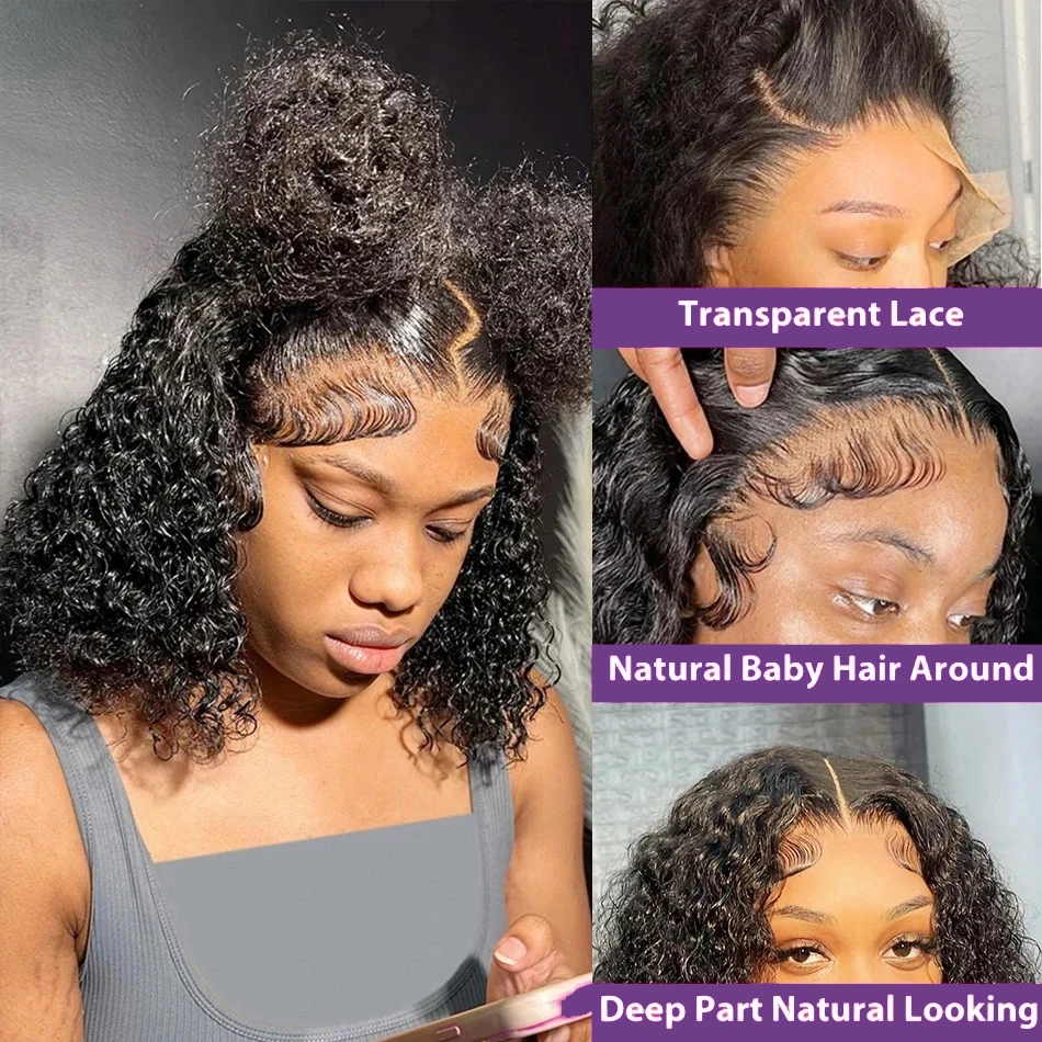 200% Curly Short Bob Human Hair Wigs 13x4 Lace Frontal Wig Brazilian Deep Wave Full Lace Frontal Bob Wigs For Women Pre Plucked