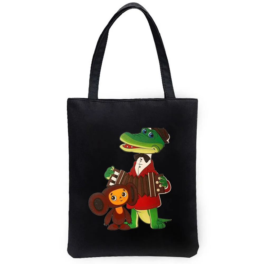 Cheburashka-Bolso de mano de lona para mujer, bolsa de mano con dibujos de monos rusos, a la moda