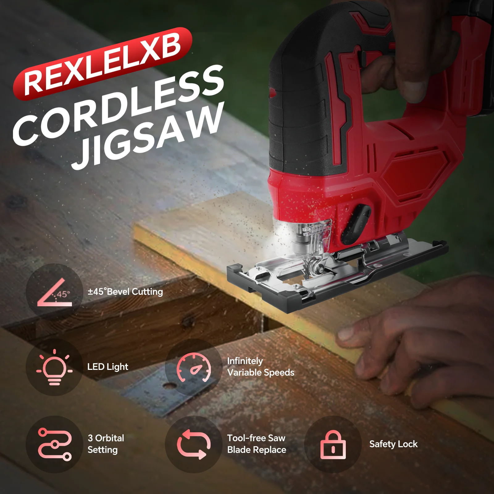 Electric Jigsaw 2700RPM Cordless Jig Saw Tool Variable Speed 3 Position Orbital Setting for Milwaukee 18V Battery (No Battery)