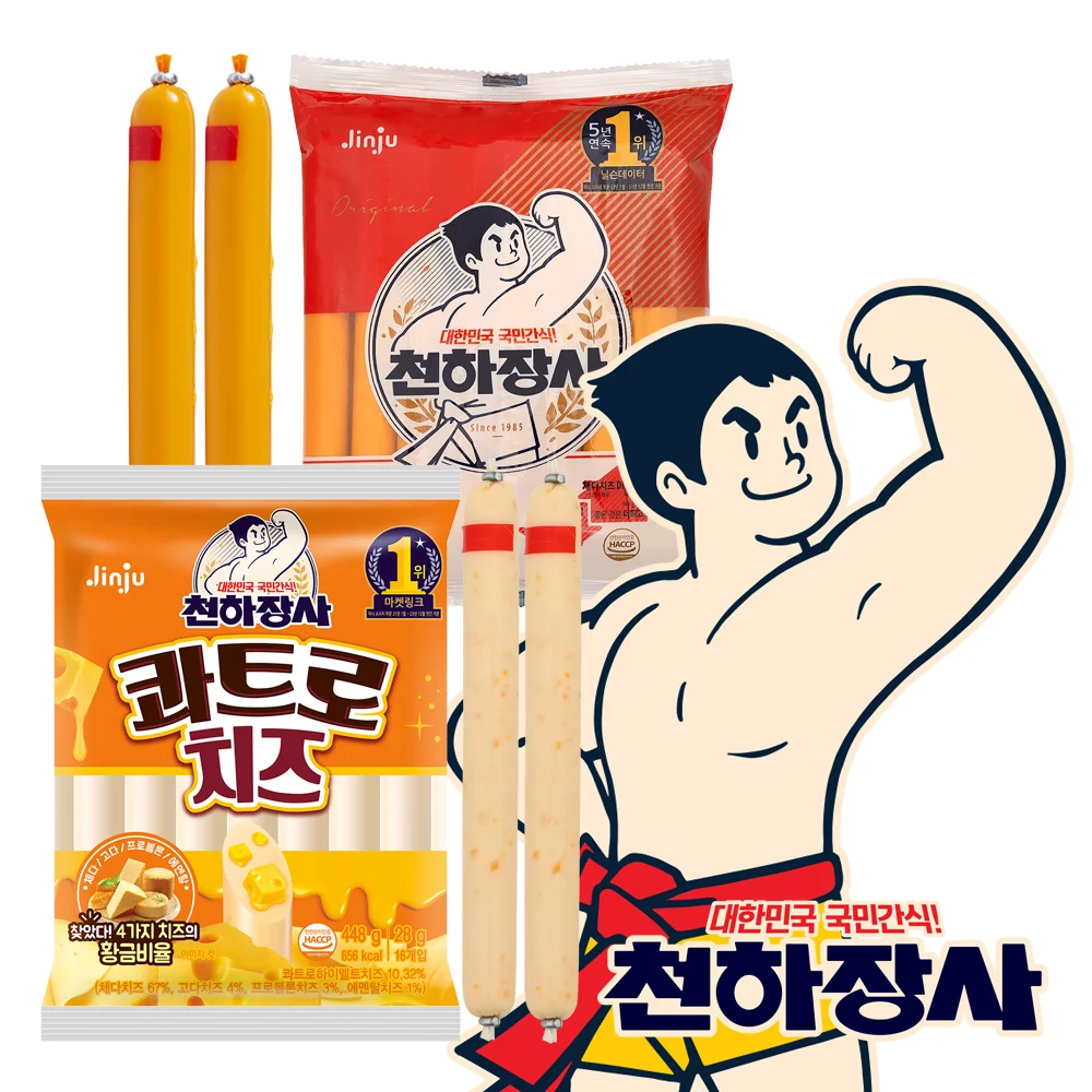 (1+1) JINJUHAM Cheonhajangsa Snack Sausage Original 448g + Quattro Cheese 448g