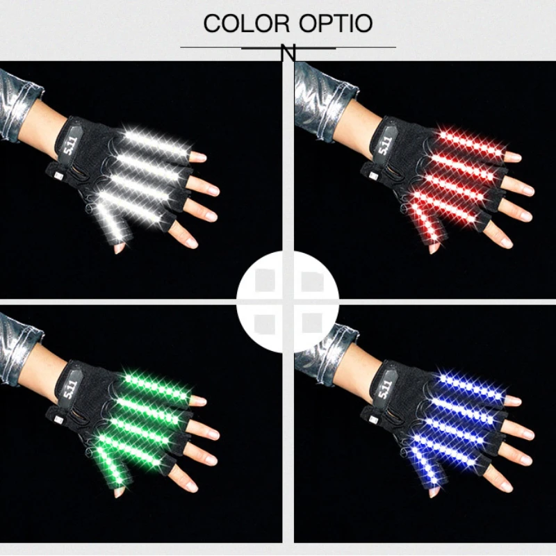 Creative Personality LED Glowing Gloves with Fluorescent Show Halloween Christmas Stage DJ Singer Performing
