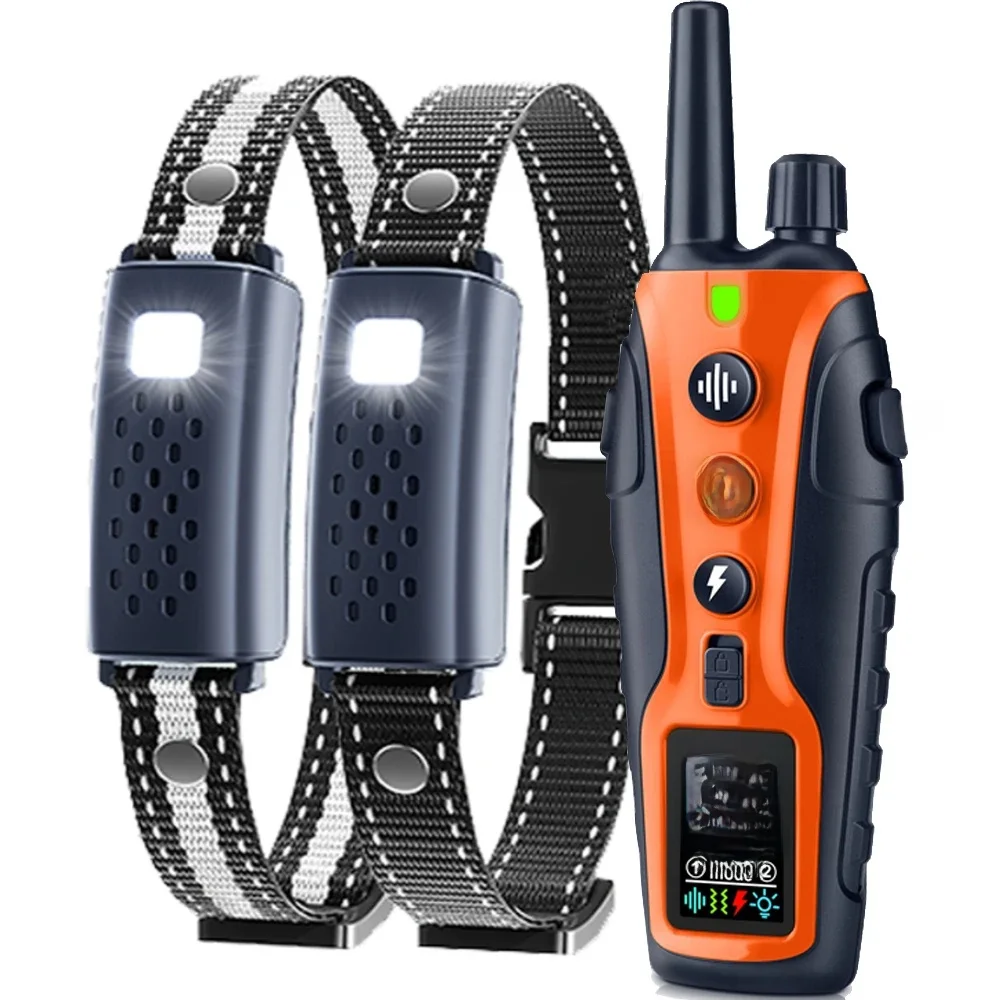 3280FT Hondentraining Schokhalsband 3 Trainingsmodi Piep Trillingen Schok Flitslicht Veiligheid's nachts Dubbele batterijweergave - afbeelding 2