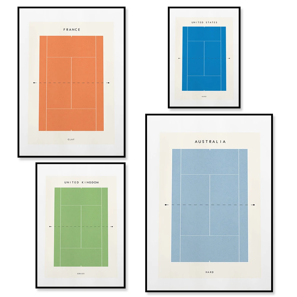 USA, Australia, UK Lawn Tennis Court, Clay Tennis Court Print - France - Minimalist Tennis Poster - Grand Slam - Sports Wall Art