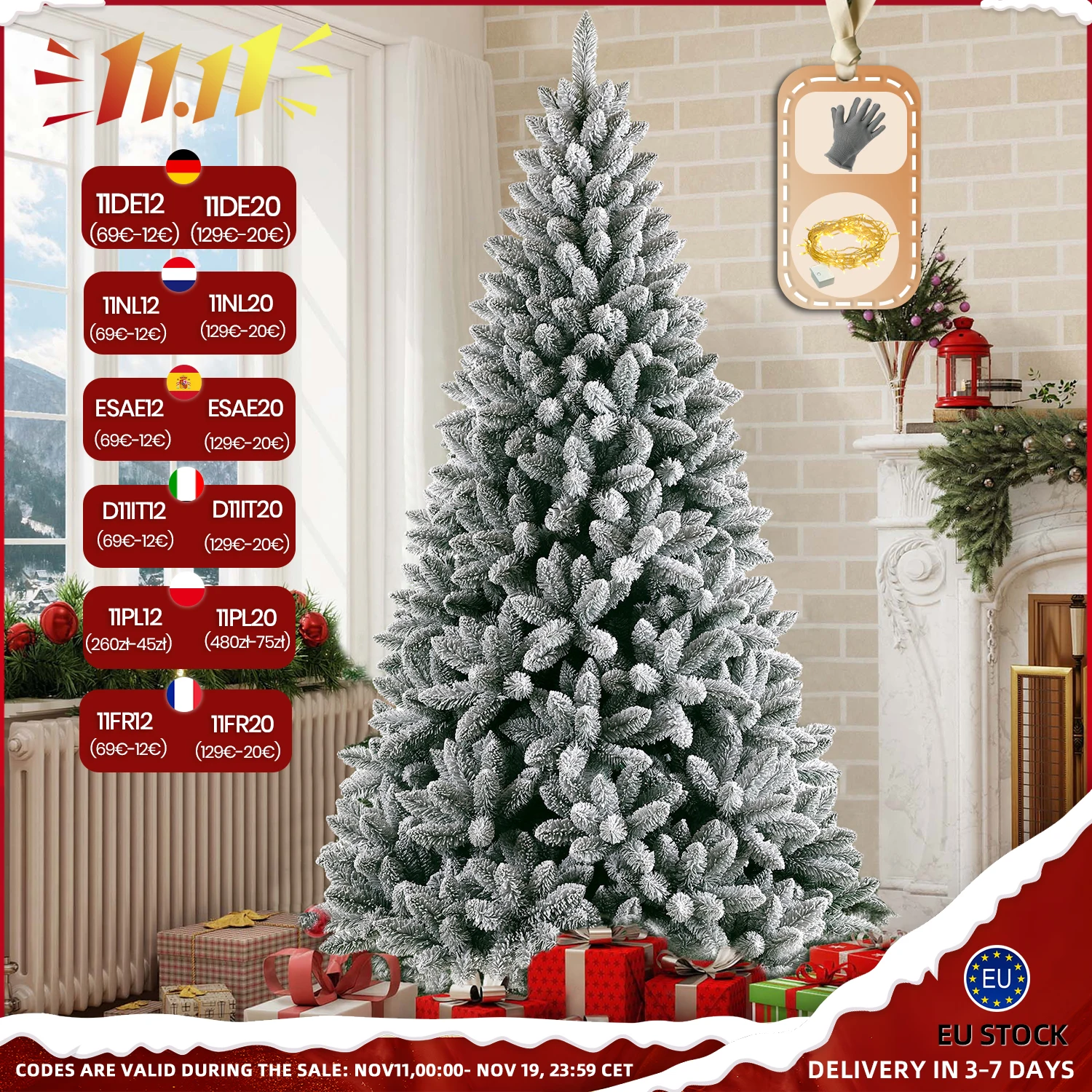 Arbre de neige blanc de noël artificiel en PVC, 180/210CM, avec pointes 989/1381, arbre sur support en métal, décoration de fête intérieure et extérieure du nouvel an