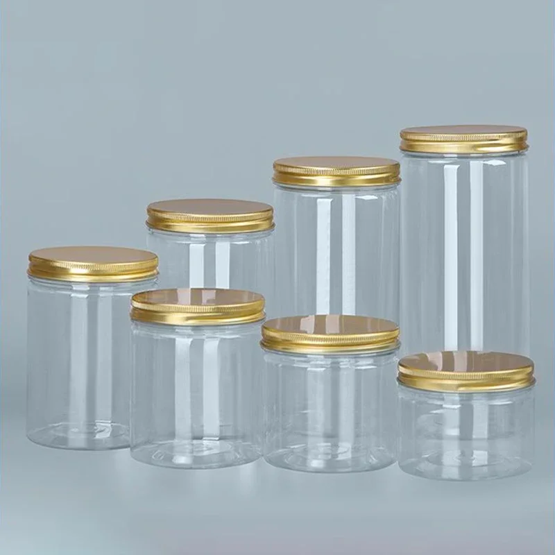 80-500ml przezroczysta aluminiowa nasadka słoiki okrągłe szerokie usta z tworzywa sztucznego zamykany pojemnik na ciastka cukierki kuchenne butelka do przechowywania do zboża — zdjęcie 2