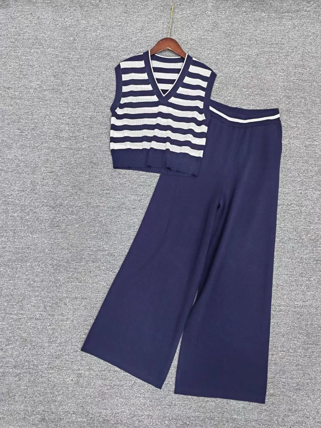 Modern nautical inspired sleeveless knit two piece set