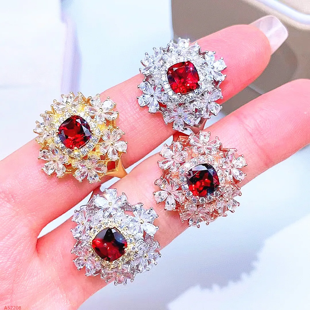 

Свадебные аксессуары, 100% стерлинговое серебро 925 пробы, натуральный квадратный гранат, женское кольцо, вечерние, подарок для невесты, украшение для тела на день рождения для девочек