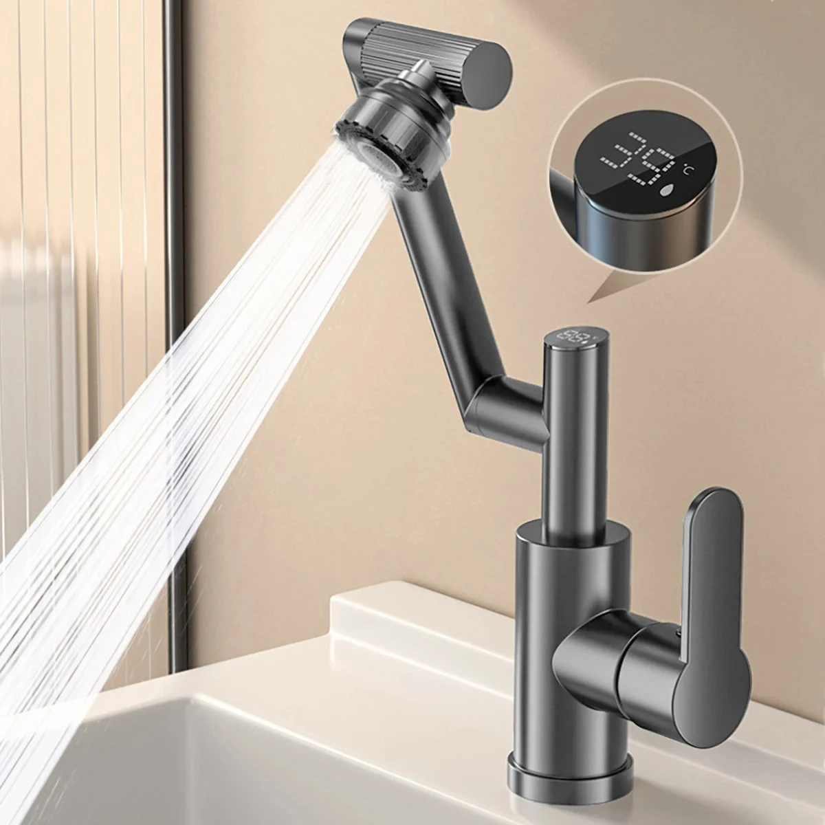 360 Degree Bathroom Faucet Digital Display LED Basin Faucet Water Tap Bath  Single Plastic Handle Sink Tap Mixer Hot and Cold