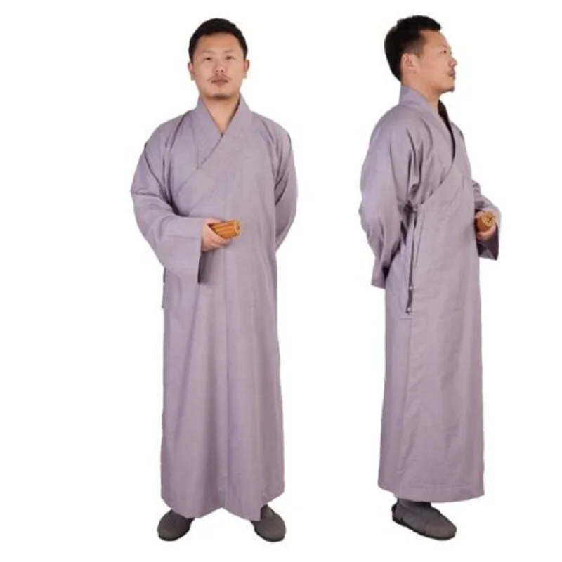 Unisex Buddhist Robe Men Women Frock Supply Meditation Monk Gown Long Thick Coffee Gray Yellow