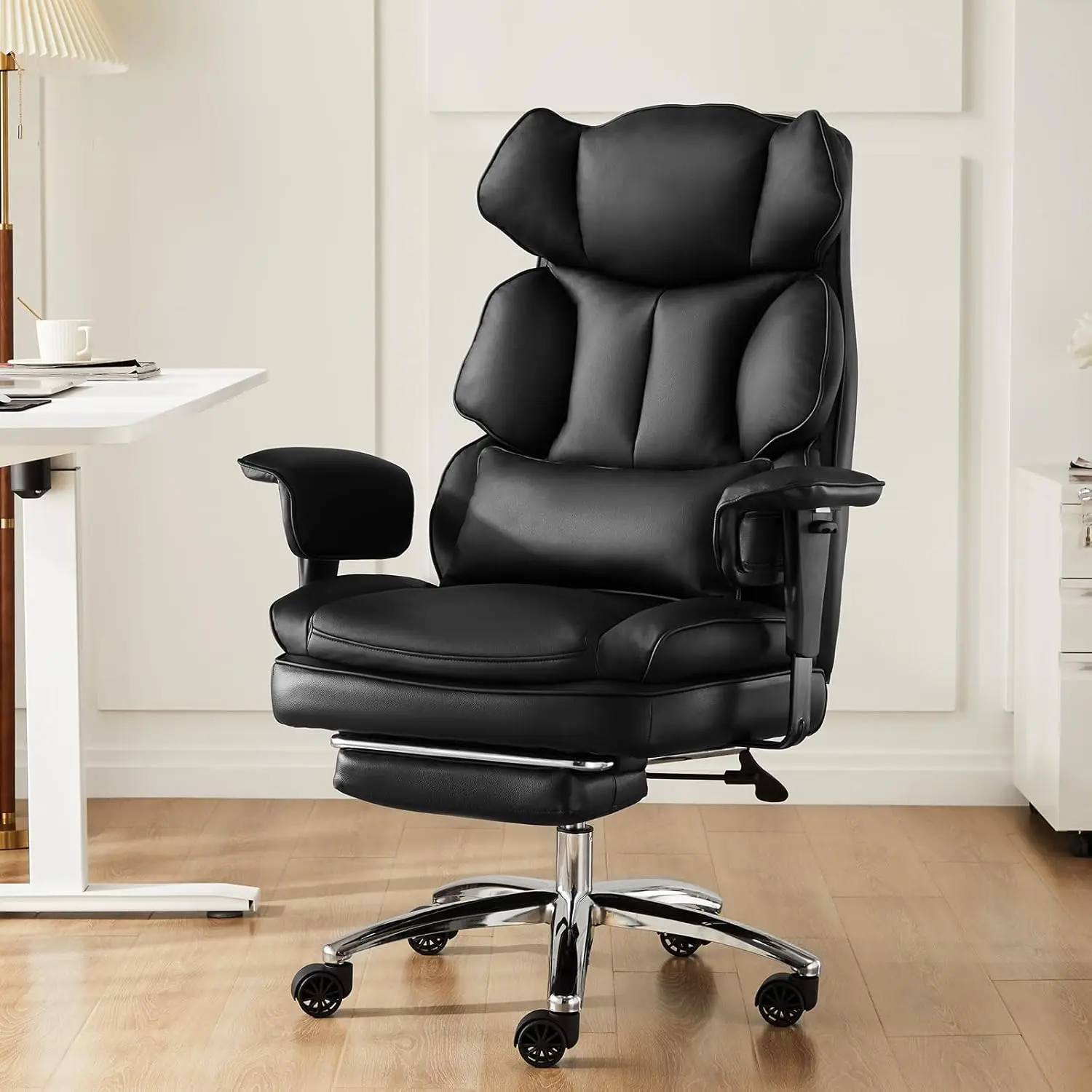 

Reclining Executive Office Desk Chair with Footrest,Big and Tall High Back Comfotable Ergonomic, PU Leather with Lumbar Support