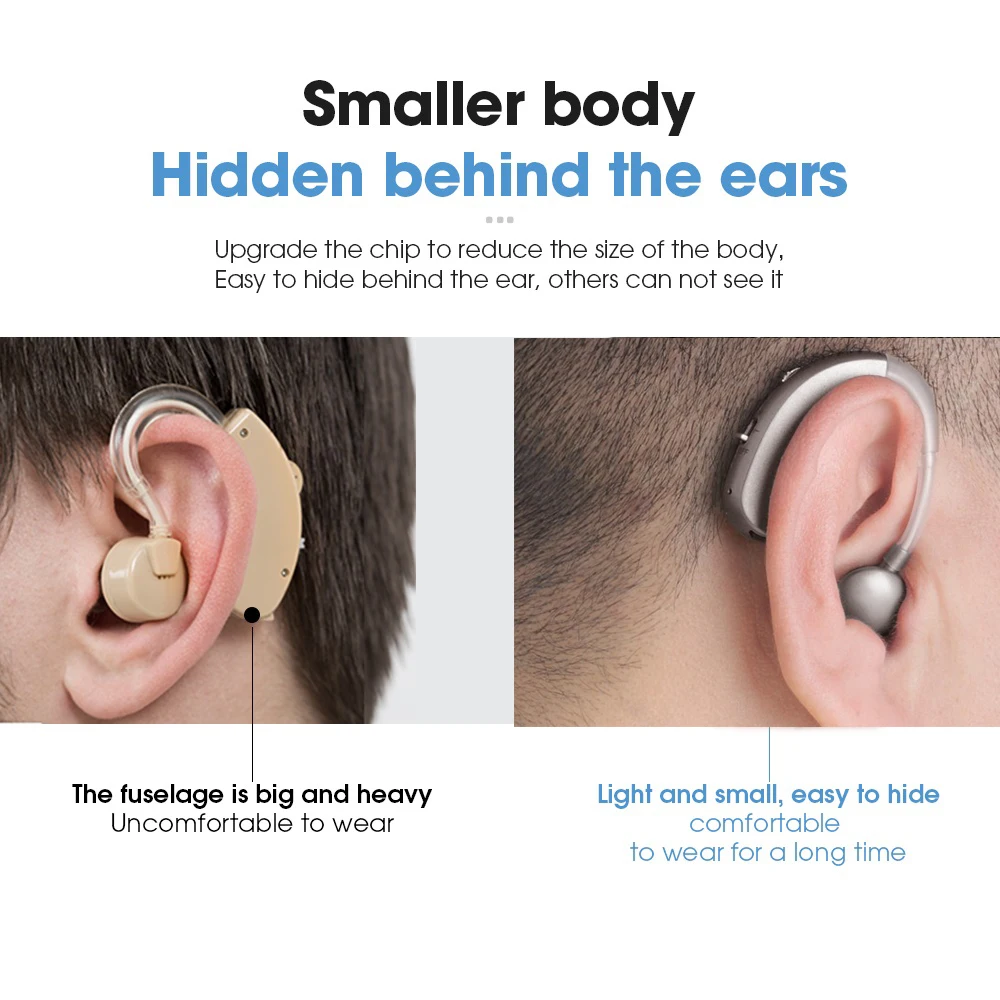 Digital Hearing Aids Rechargeable Hearing Aid High Power Sound Amplifier For Elderly Behind the Ear Care One Click Adjustable