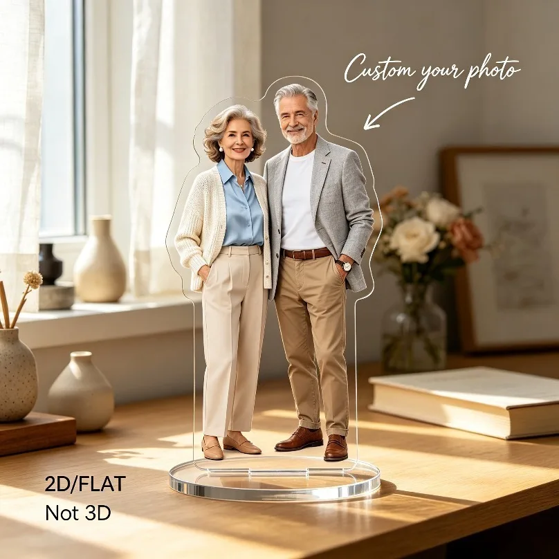 Custom Photo Acrylic Standee — Personalized Vertical Portrait Statue with Round Frame, Perfect for Shelf Decor