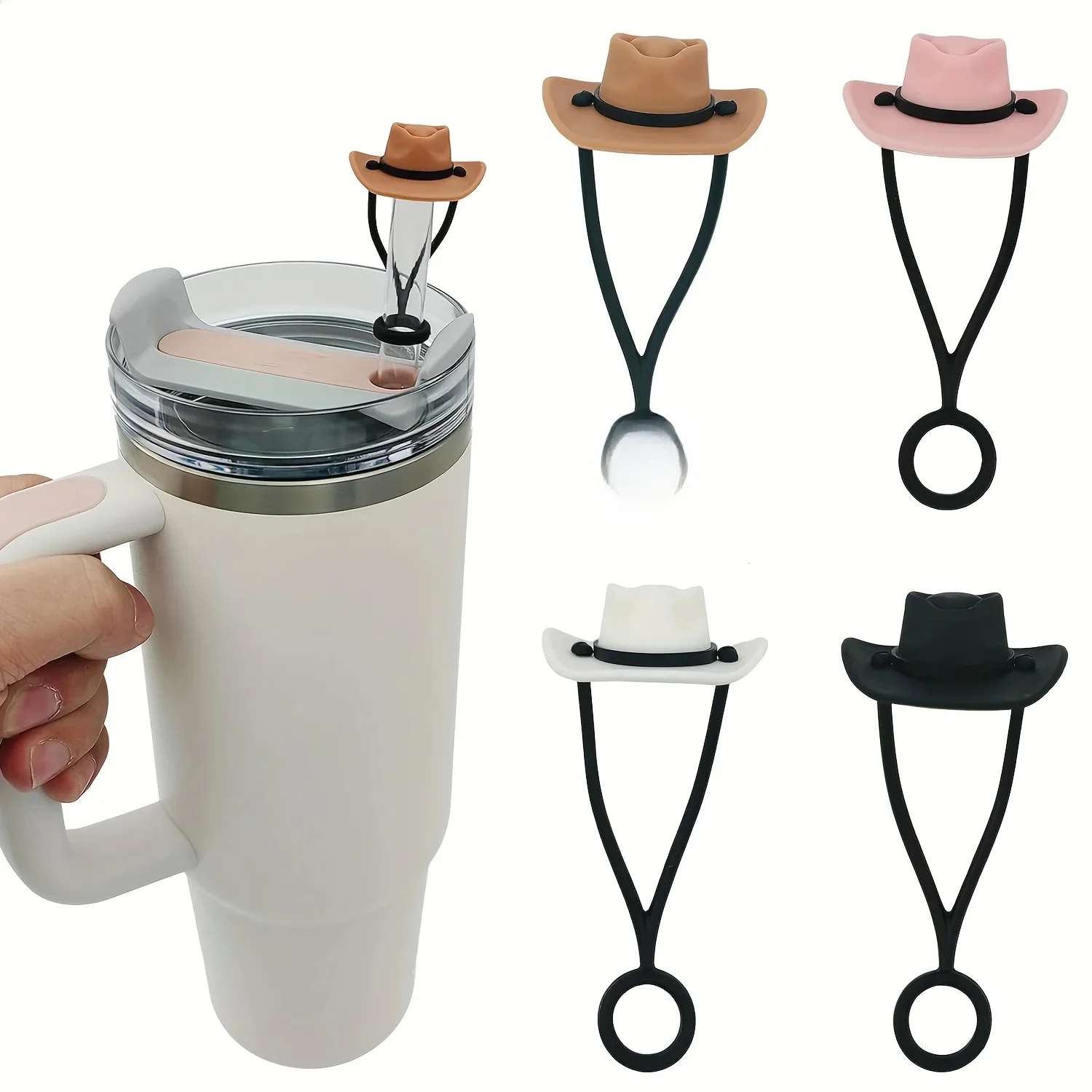 Silikon-Cowboyhut, Strohhut, Kappen, kompatibel mit Stanleys Cup 30, 40 Oz Tumbler, niedliche Schutzkappe, Becher, Strohspitze, Dekoration
