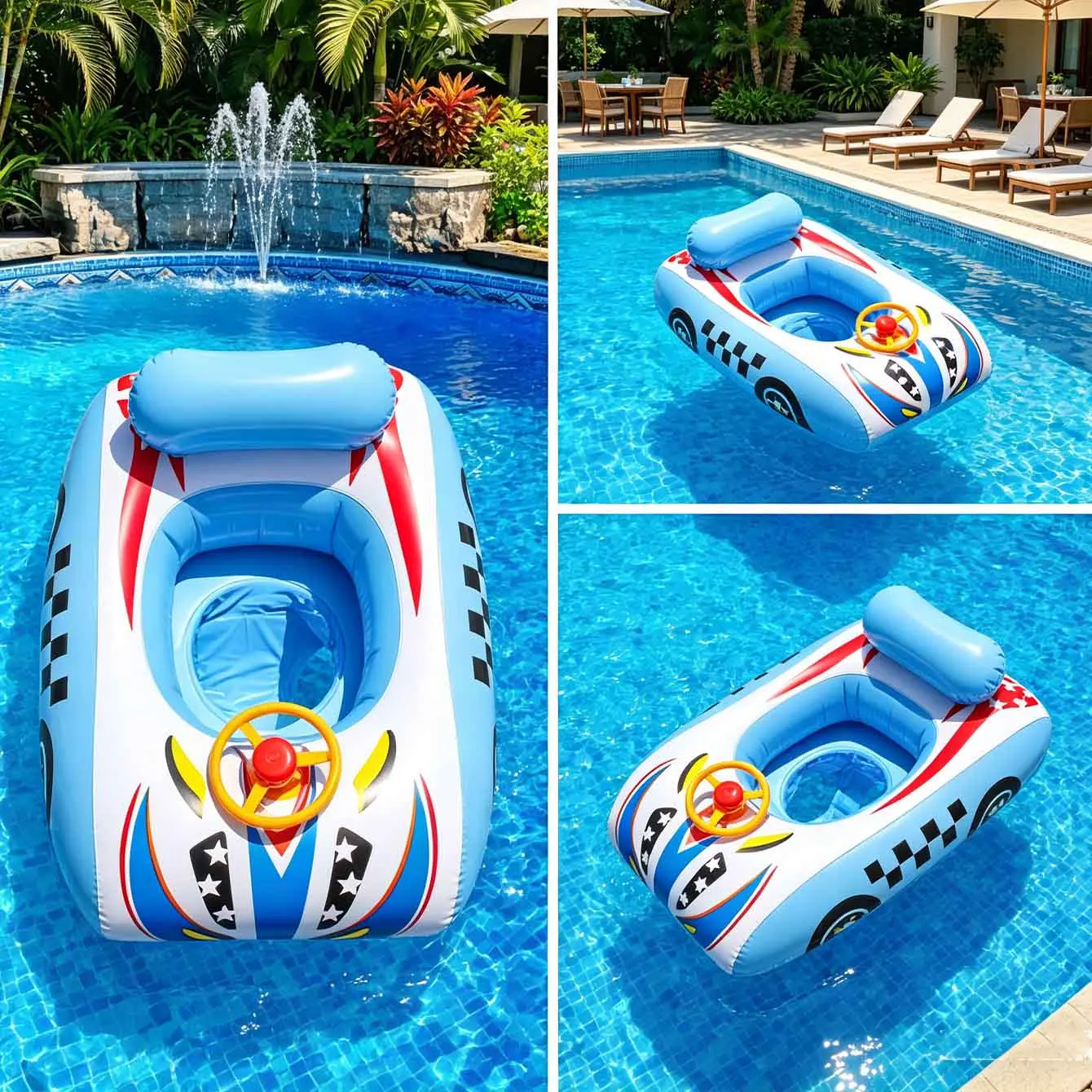 1PC Inflatable Car Pool Float Swimming Pool Lounger with Steering Wheel Backrest PVC Swim Raft for Beach Pool Party Summer