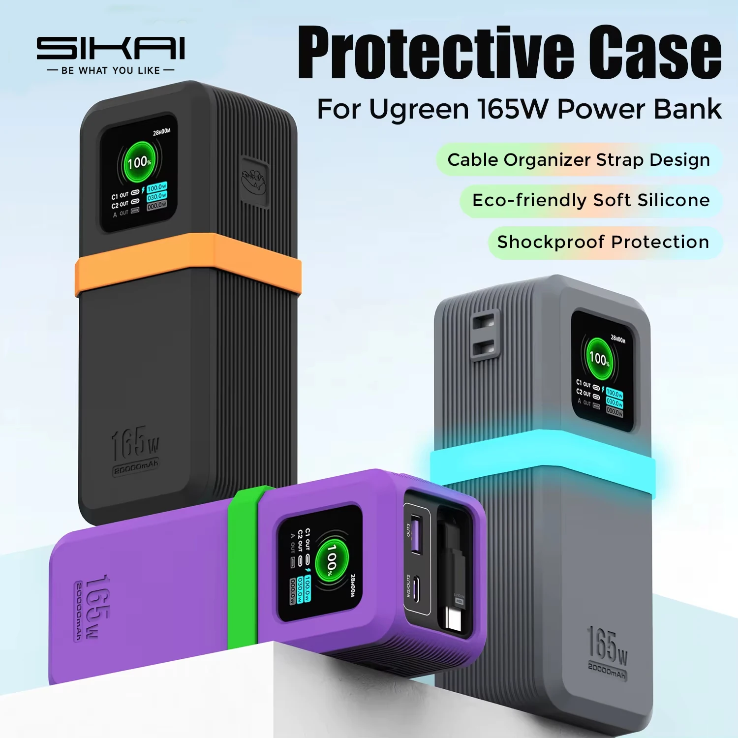 SIKAI Silicone Case for UGREEN Nexode165W 20000mAh Power Bank PD3.0 Secure Fit Anti-Dust Scratch Resistant Cover