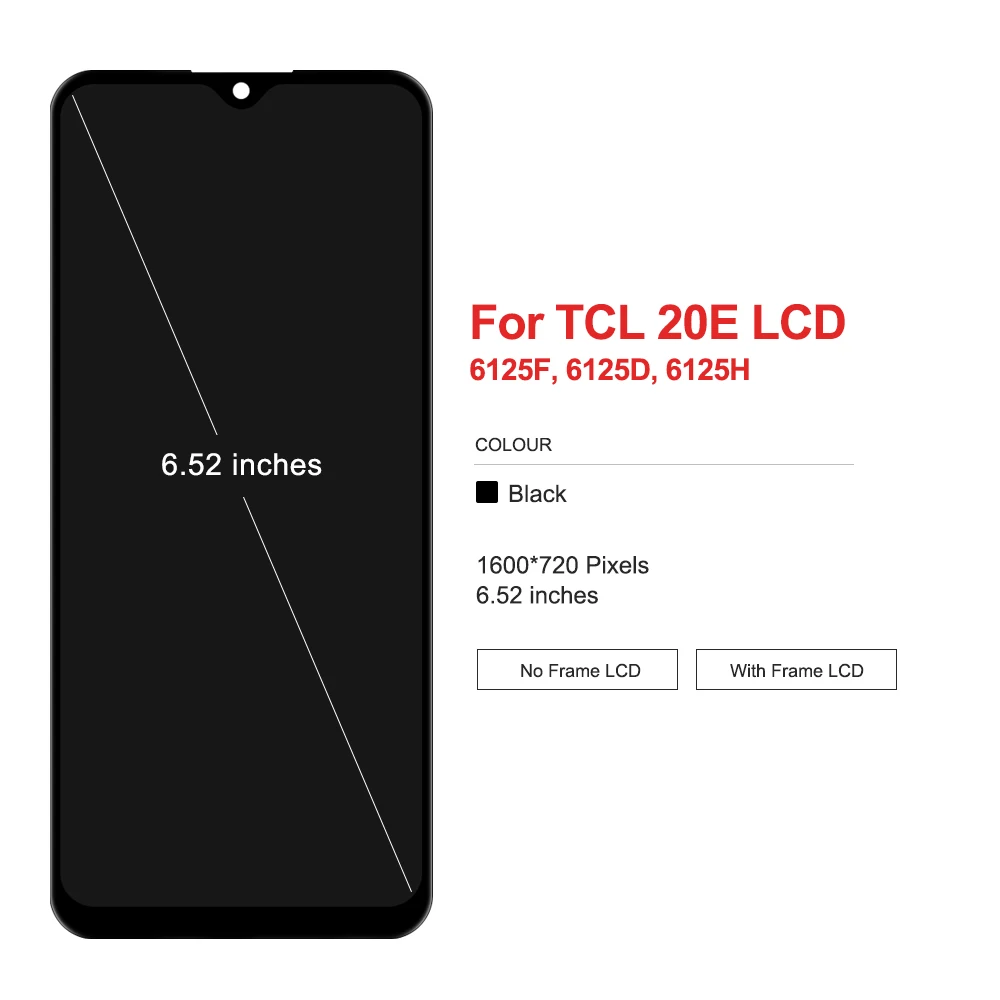 100% TEST NEW OEM For TCL 20E LCD 6125F, 6125D, 6125H Display Touch Screen Digitizer Assemby For TCL 20 E Display with Frame