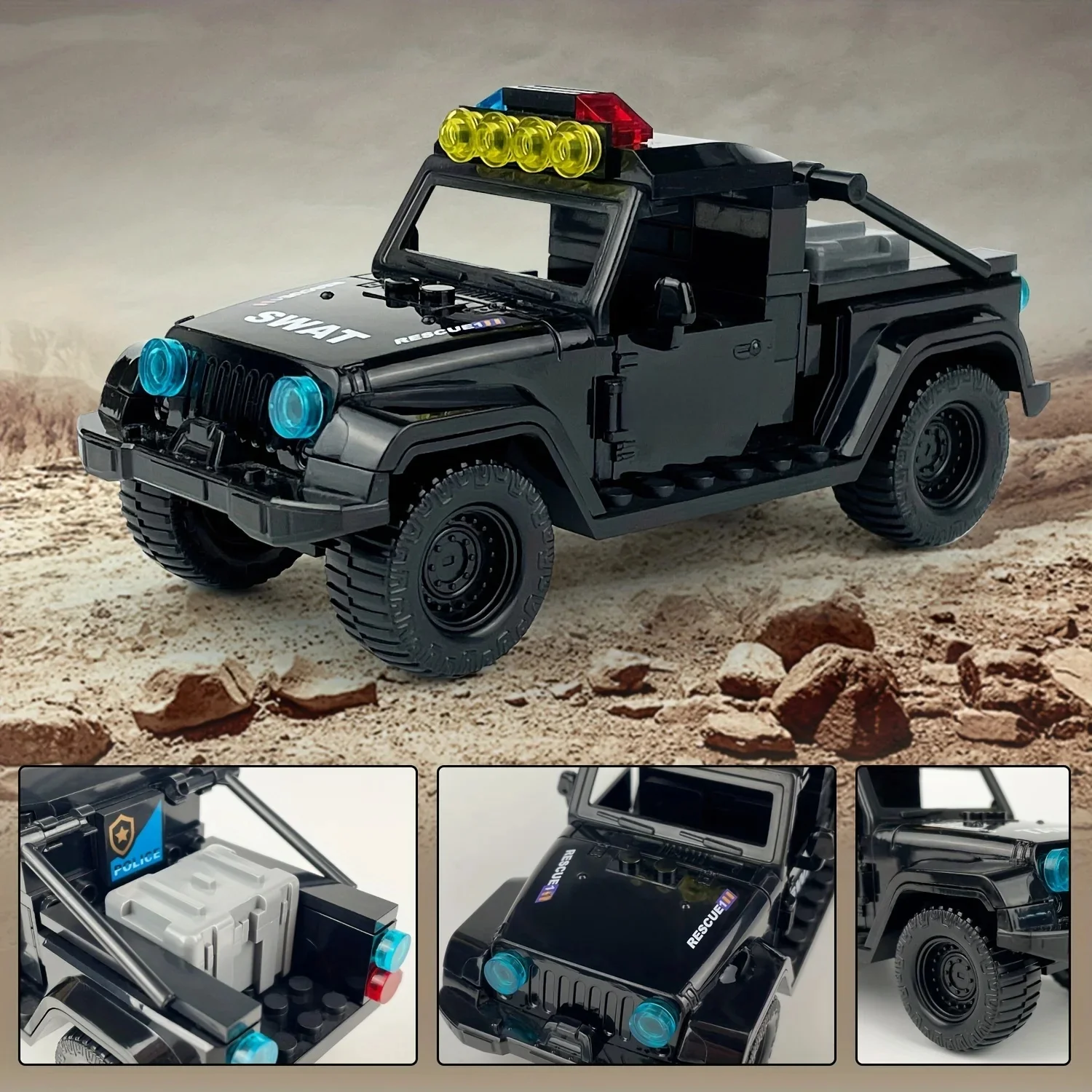 Décennie s de construction Jeep à petits granulés, voiture noire, puzzle, modèle tout-terrain, cadeau de vacances