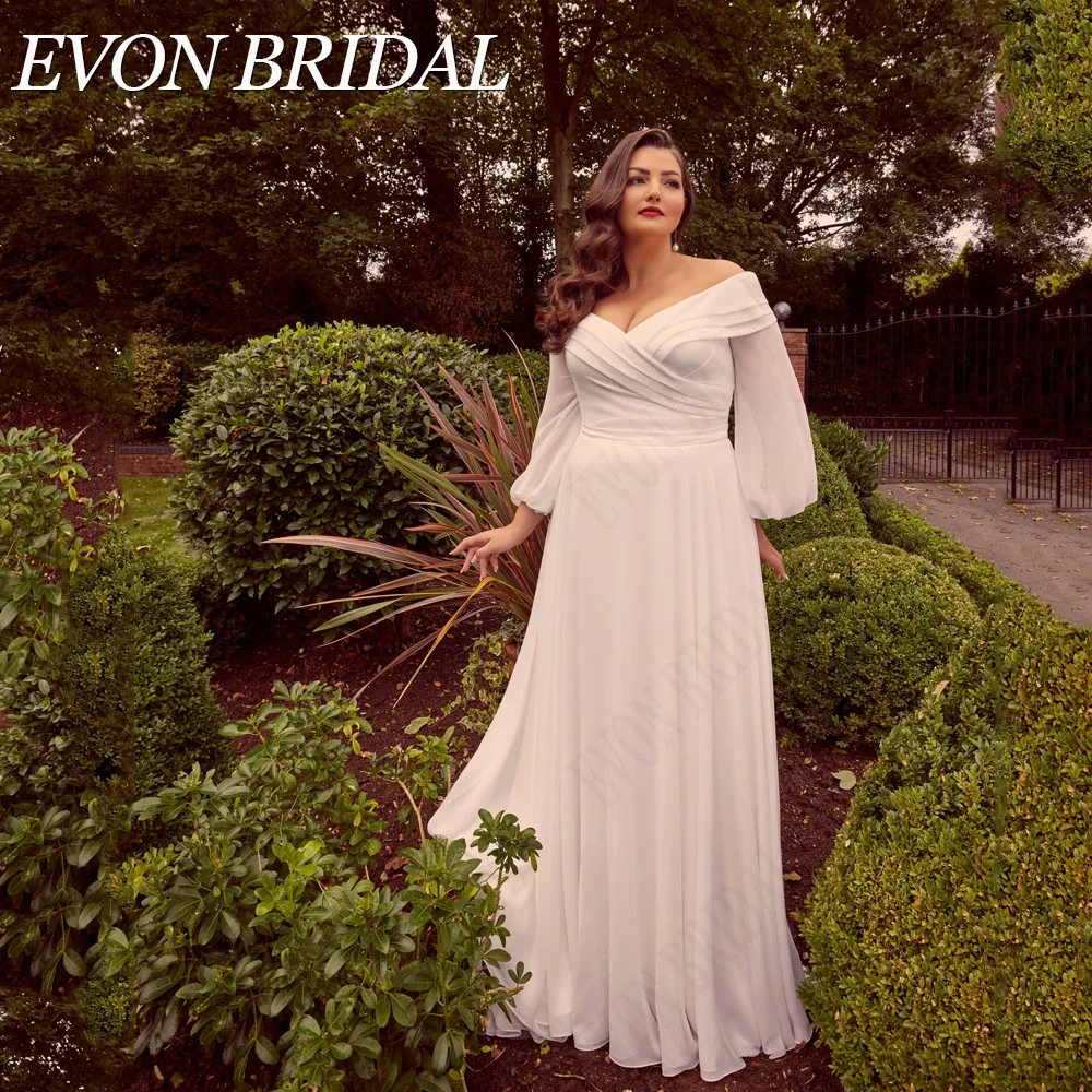

Evon Bridal Элегантное, разборное платье с увеличенными рукавами Свадебное платье с открытыми плечами V - образный воротник Свадебное платьеEVON свадебное платье с открытыми плечами и V-образным вырезом