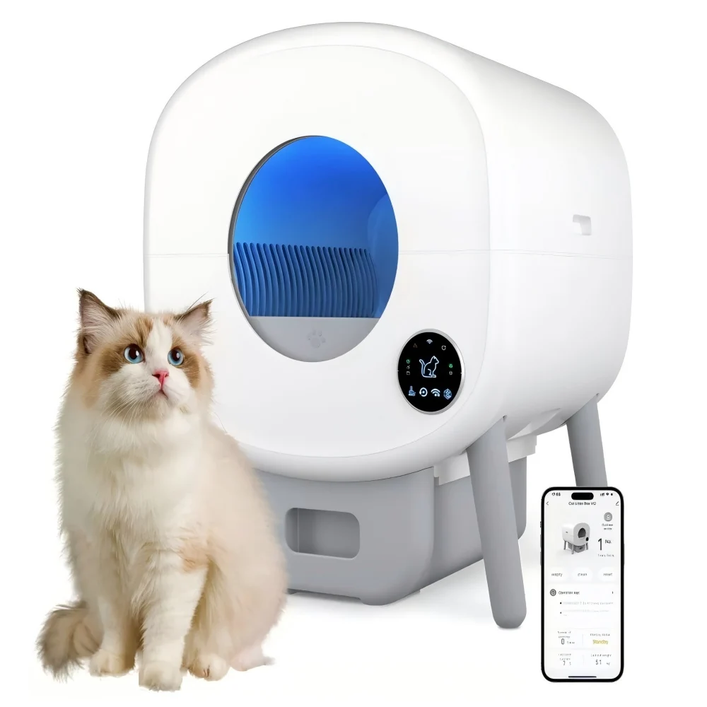Smart Self Cleaning Cat Litter Box, Large Capacity Automatic Cat Litter Box with App Control & Safety Protection for Multi