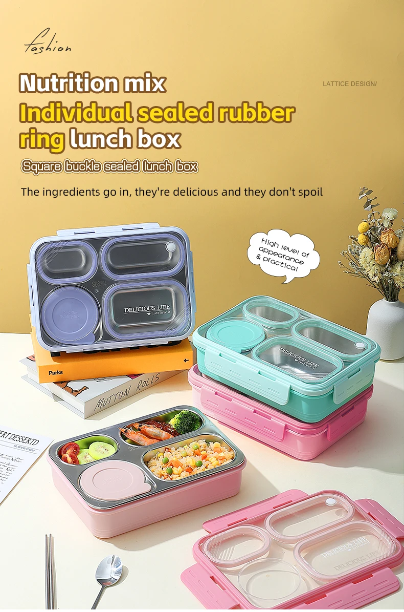 4 Compartments with Storage Box Leak-Proof Stainless Steel Bento Lunch Box (950ml)