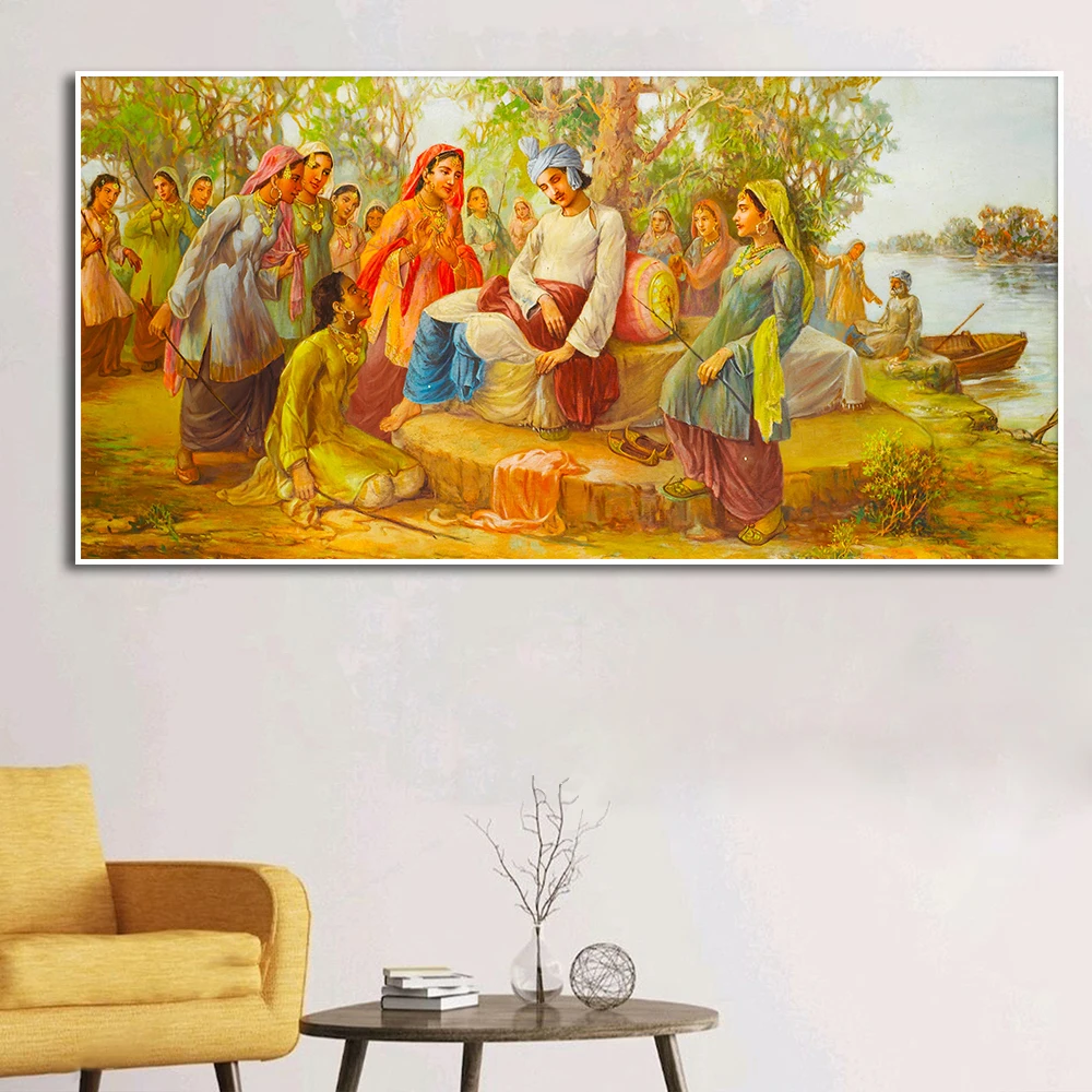 

Heer and Ranjha Painting Punjab Popular Tragic Romances Poster Folklore Art Picture Canvas Print for Living Room Home Wall Decor