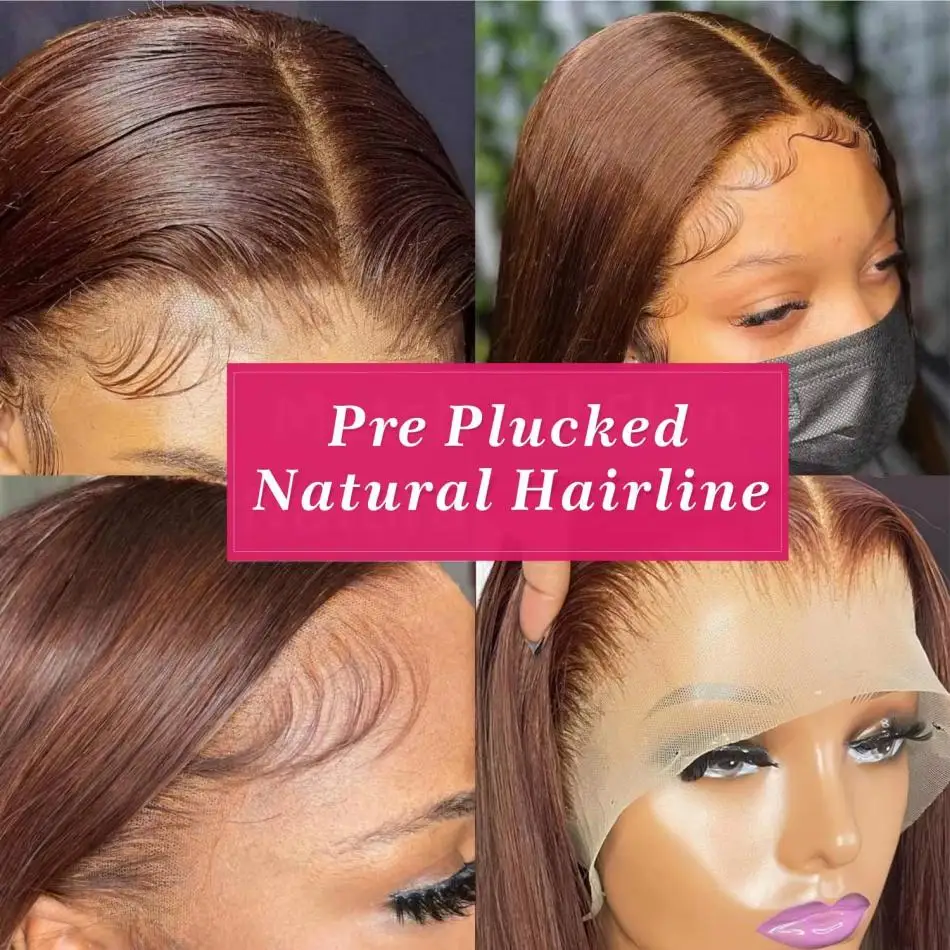 Chocolate Brown Bone Straight Wigs 30 Inch Brazilian Human Hair Wig 13x6 HD Lace Frontal Wig 13x4 Lace Front Wigs For Women