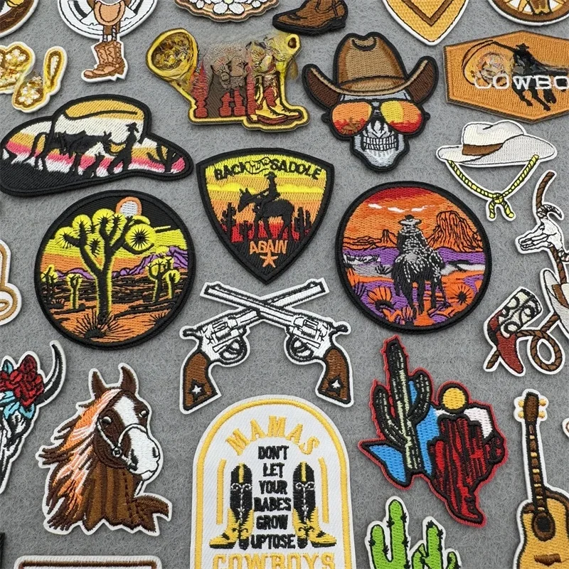 Patchs brodés de Cowboy occidental, bottes de bricolage, Patch cheval pour vêtements, patchs à repasser, vestes, sac à dos, chapeaux, Badges à coudre