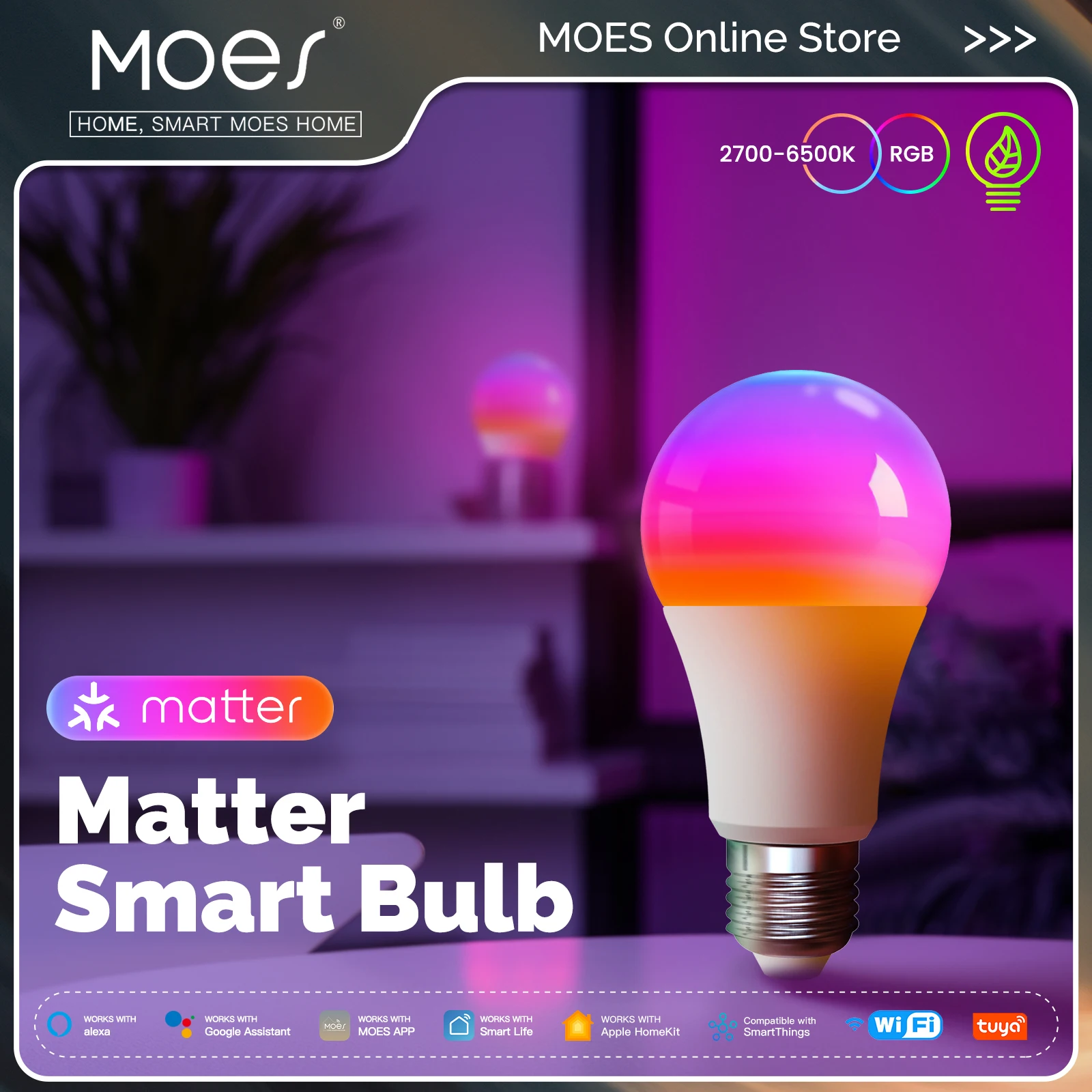 MOES Tuya Matter WiFi Smart Bulb Dimmable Led Light 16 Million RGB Colors E27 Candle Lamp Voice Control Alexa Google Home