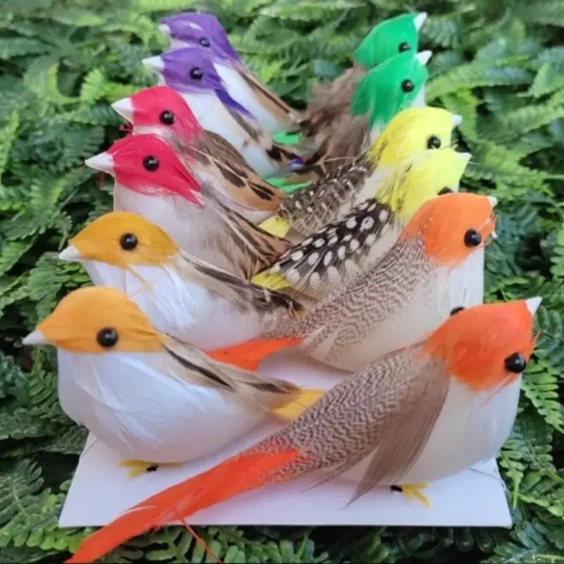 12 Mini Birdies 10,5 cm Artificial Colorful Garden Decoration, Pots, Plants