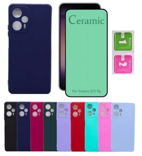 Kit 2 em 1 Capa de Silicone Aveludado Colorida+ Pelicula de Cêramica Para Samsung J2 PRIME/J5 PRIME/J7 PRIME/J4 PLUS/J6 PLUS