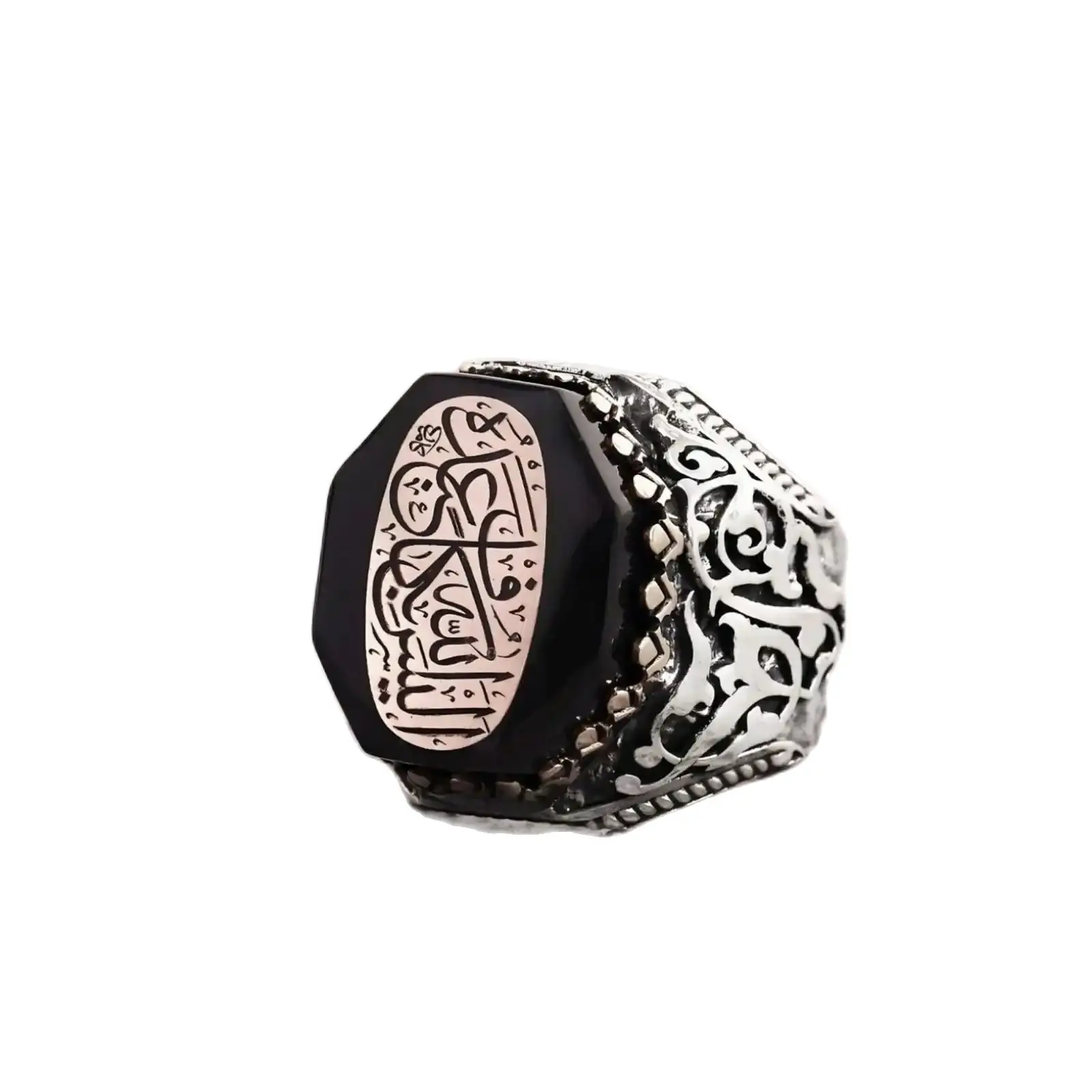 

Men's Silver Ring with Bismillah Ottoman Tugrasi and Arabic Written Around It, Allah is Enough for Us, Islamic Value Ring