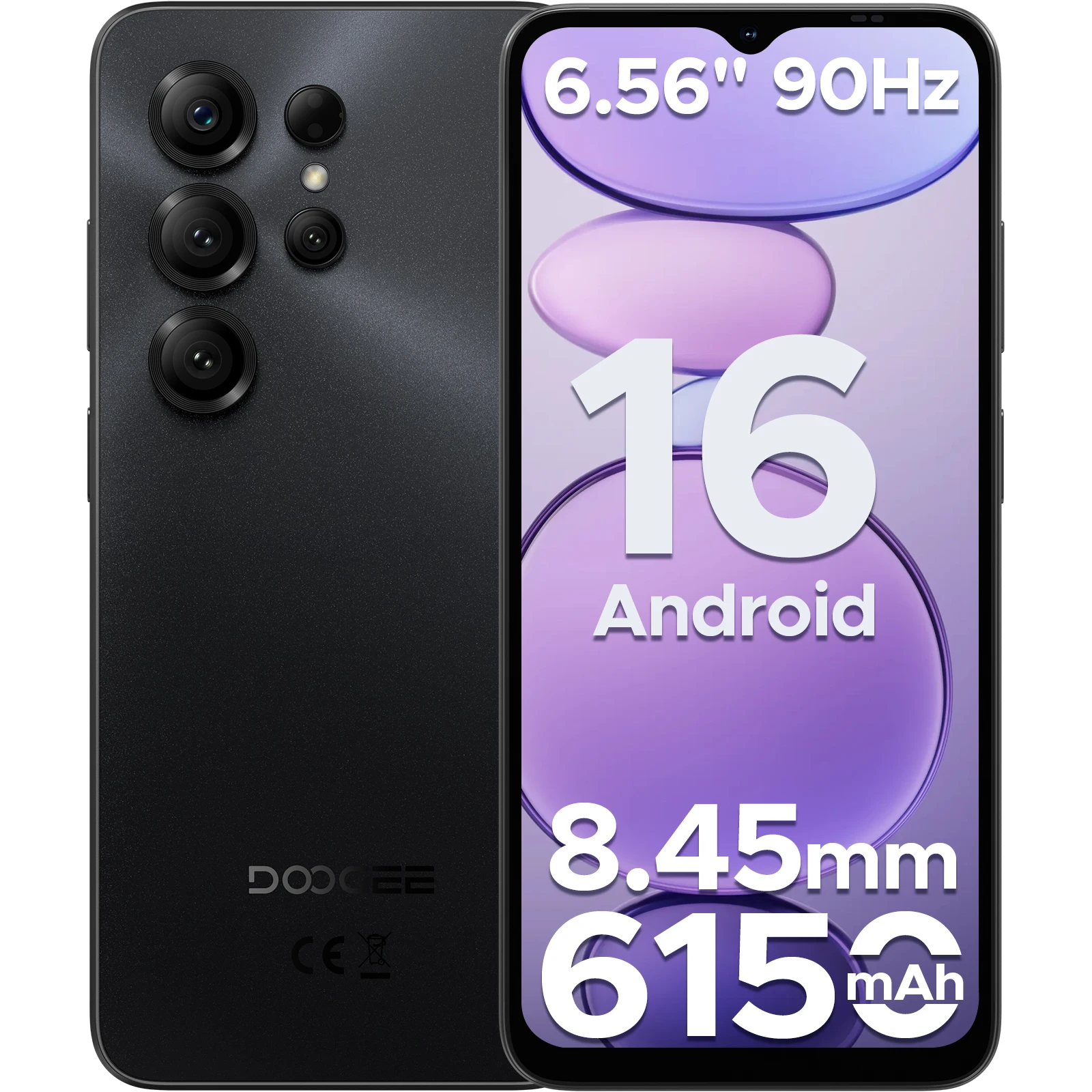 DOOGEE Note56 X Android 16 Phones 6150mAh 6.56" HD+ 90Hz Display 24GB RAM（3+21）64GB ROM Cell Phones With Al Scene Recognition