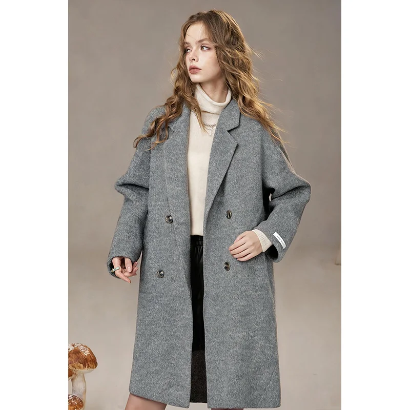 ELFSACK 2025 الشتاء الوافدين الجدد أنيقة Preppy الكلاسيكية الصلبة التلبيب الصوف مزيج خندق معطف للنساء