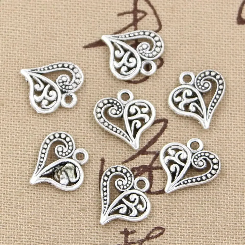 30pcs Charms Hohl Schöne Herz 15x14mm Handgemachte Handwerk Anhänger Herstellung fit, vintage Tibetischen Bronze Silber farbe, DIY Für Halskette