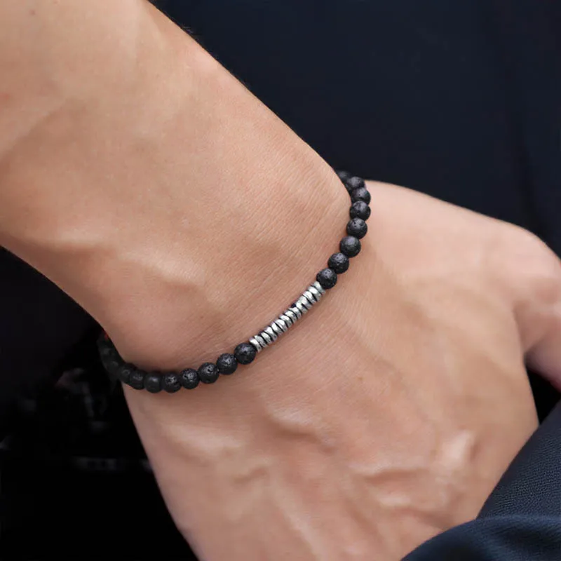 4mm Mode Herren Armband Unregelmäßige Silber Farbe Perlen Strand Freizeit Vielseitige Zubehör Freund Hand Schmuck Pulseras Homme