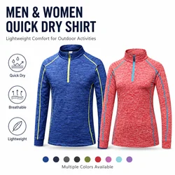 Men Women Quick Dry Hiking Shirt Long Sleeve Half Zip Stand Collar Lightweight Breathable Running Cycling Outdoor Sports Top