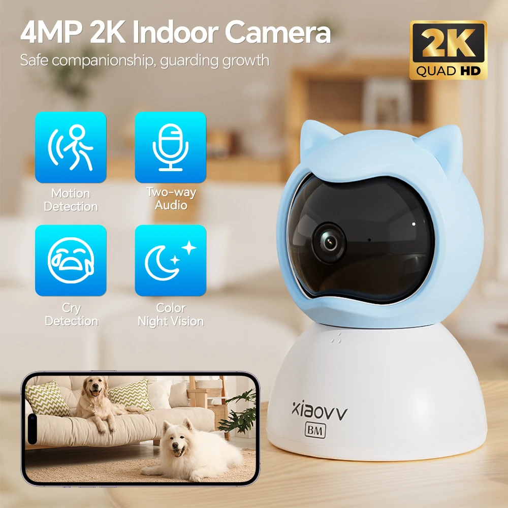 4 MP WiFi XIAOVV Babyphone Zwei-Wege-Audio Bewegungserkennung Nachtsicht-Babykamera für die Sicherheit zu Hause 360 °