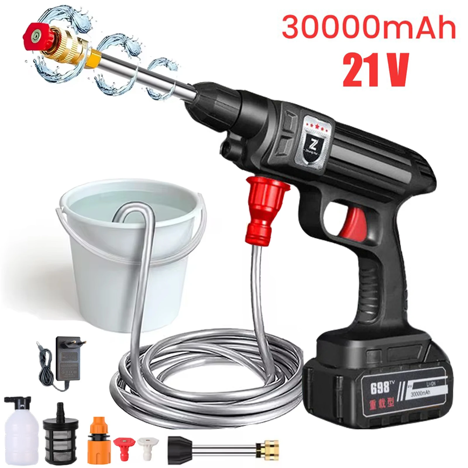 1500W 30Bar Wireless High Pressure Car flash Gun 30000mAh Foam Water Gun Gun Spray Car Car Car Clean Machine