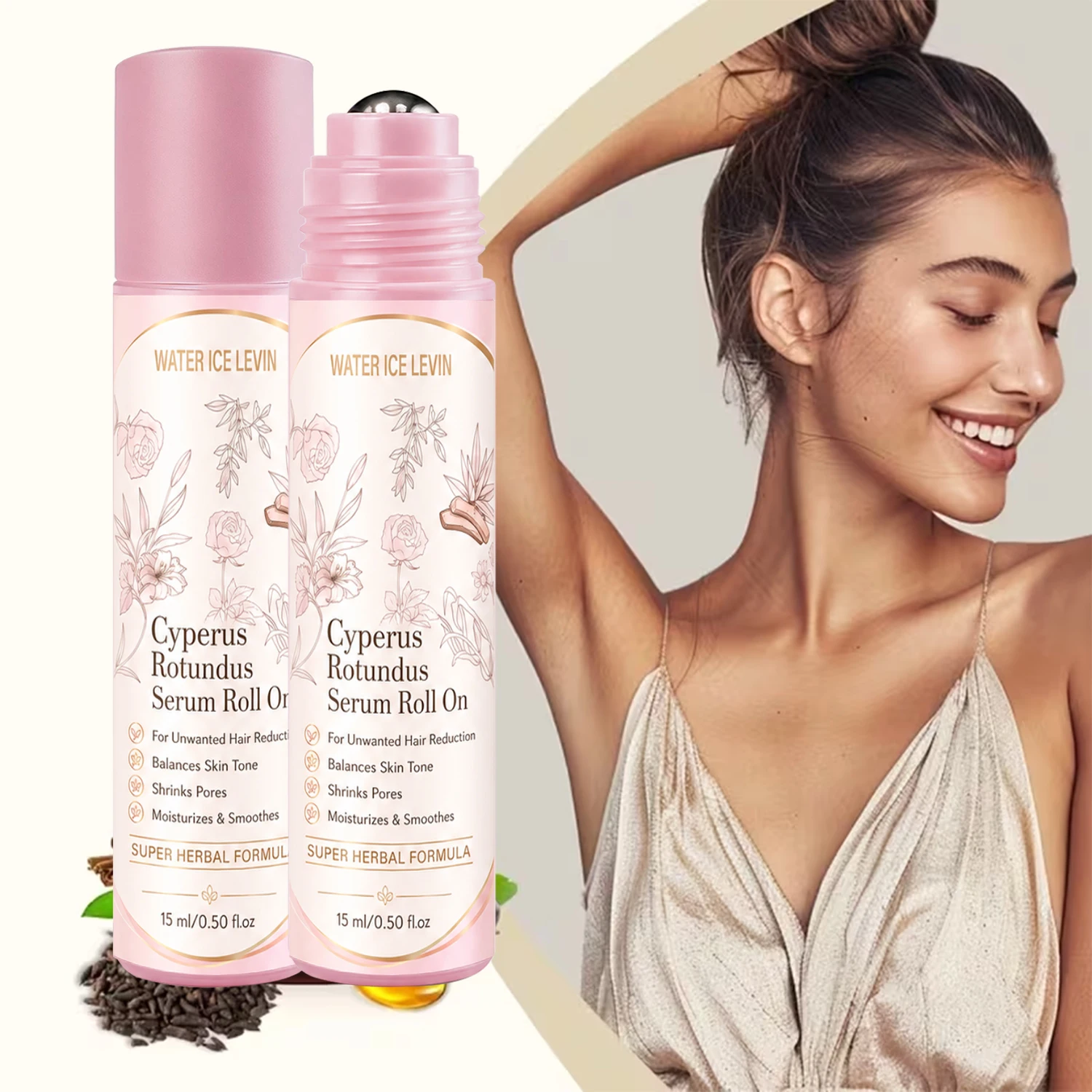 WATER ICE LEVIN Roll On Serum with Cyperus Rotundus Extract, Gentle Skin Moisturizer, 15ml