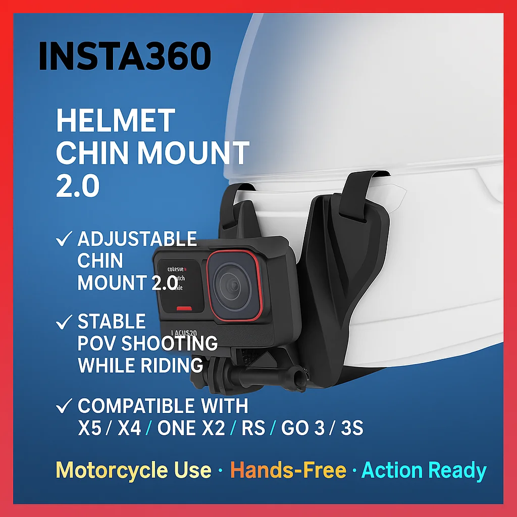 

Крепление на подбородок для шлема 2.0 для Insta360 X5/X4/ONE X2/RS/GO 3/GO 3S | Регулируемый кронштейн для экшн-камеры мотоцикла | Безопасная установка POV