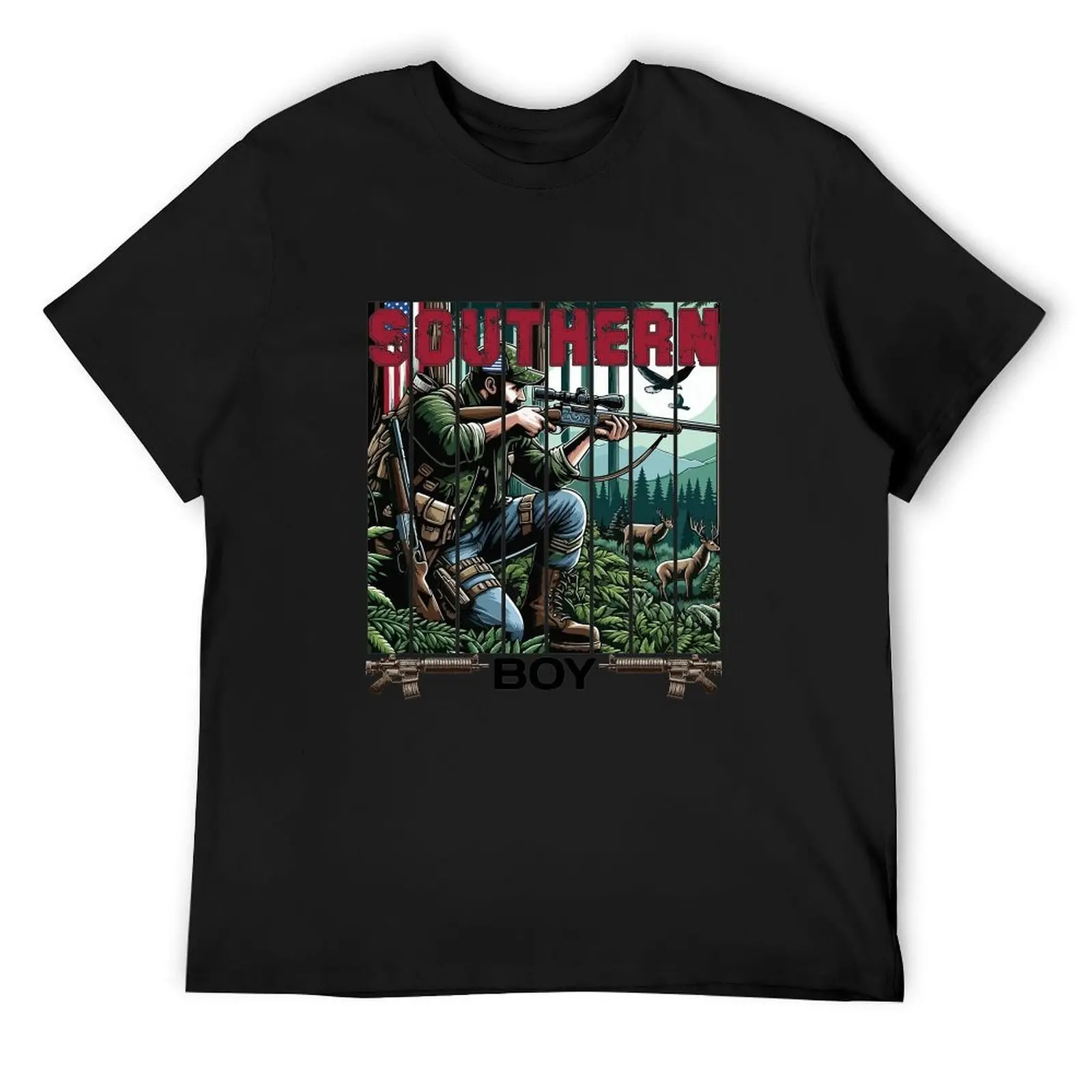 Buck Around Vintage Hunting Deer Shotgun Circle Logo Black T Shirt Western Mens Street Casual Cotton Tee