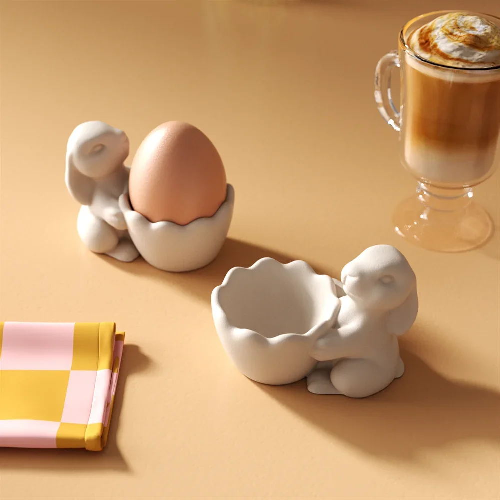 Nicole Bunny Egg Cup Betonowa forma silikonowa Ręcznie robiony uchwyt na jajka Cement i forma gipsowa DIY Wielkanocny wystrój Making — zdjęcie 2