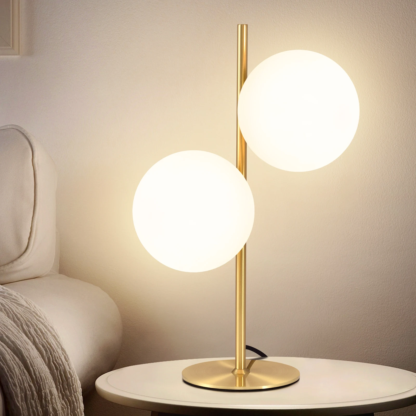 Industrie Tischleuchte 1/2-Flammig Schwarz/Gold Metall Nachttischlampe mit Milchglas Schirm E27 Fassung Max 25W Kabelschalter Rutschfester Standfuß Weiches Licht für Schlafzimmer Wohnzimmer