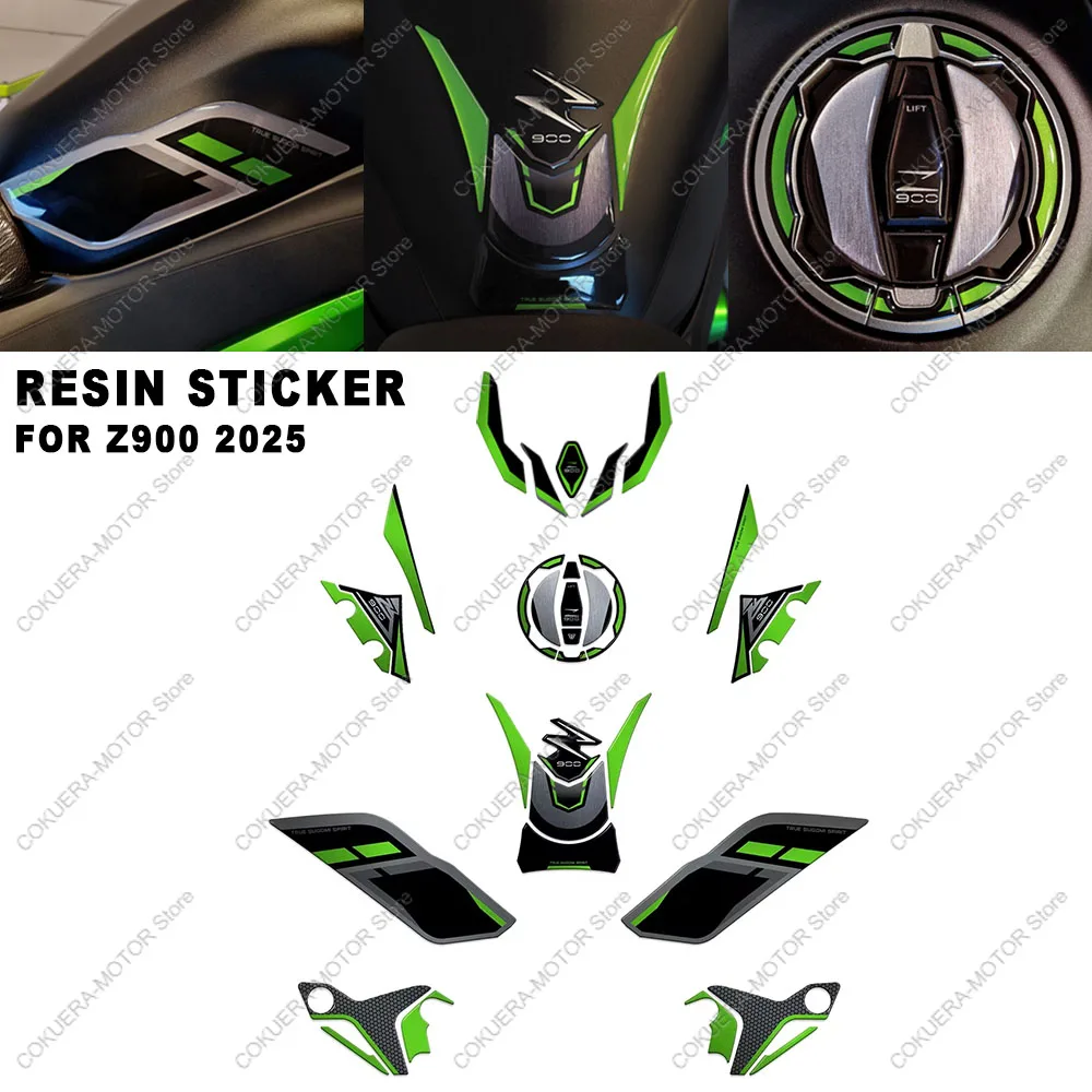 

For Z900 Z 900 2025 Anti Scratch Decal Non-slip Front Fender Motorcycle 3D Resin Sticker Side Tank Pad Decal Sticker