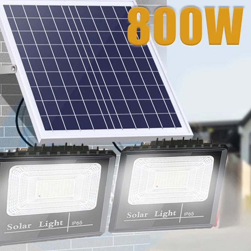 

New 800W Solar Spotlight High Power Waterproof Aluminum Solar Panel Remote Control One Drive Two LED Courtyard Floodlight